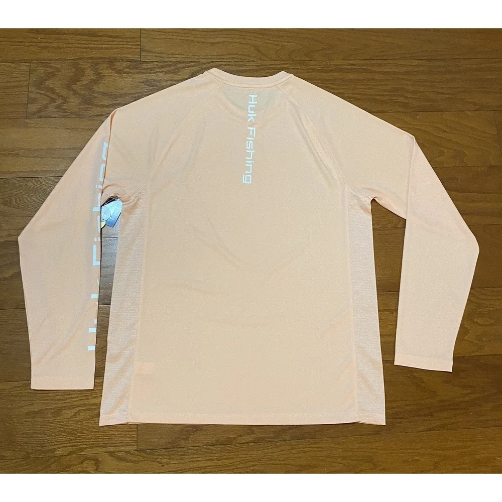 Huk Performance Fishing Long‎ Sleeve Shirt Mens Small Peach Activewear New! $45